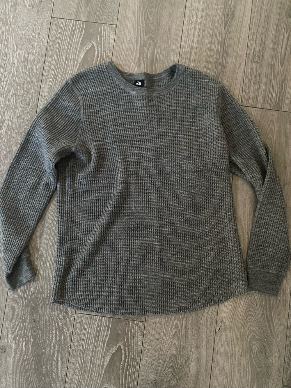 H&M Men's Charcoal Grey Waffle Crewneck Sweater